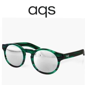 AQS Mirrored Round Green Frame Silver Havana Sunglasses, Retail $150